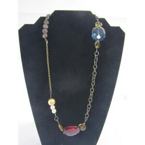 Gold Tone Glass Bead Faux Pearl Rosary‎ Pendant Necklace 21" VTG Natural Faith